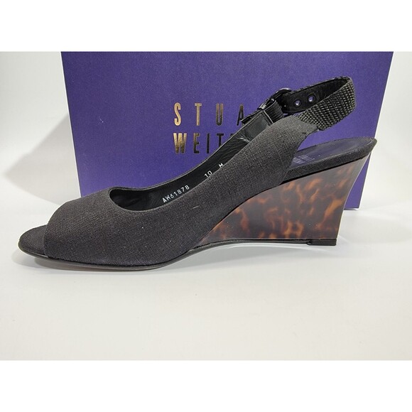KSD Women's Size 10 Stuart Weitzman Beltitout Black Linen Slingback High Heels - Picture 6 of 9